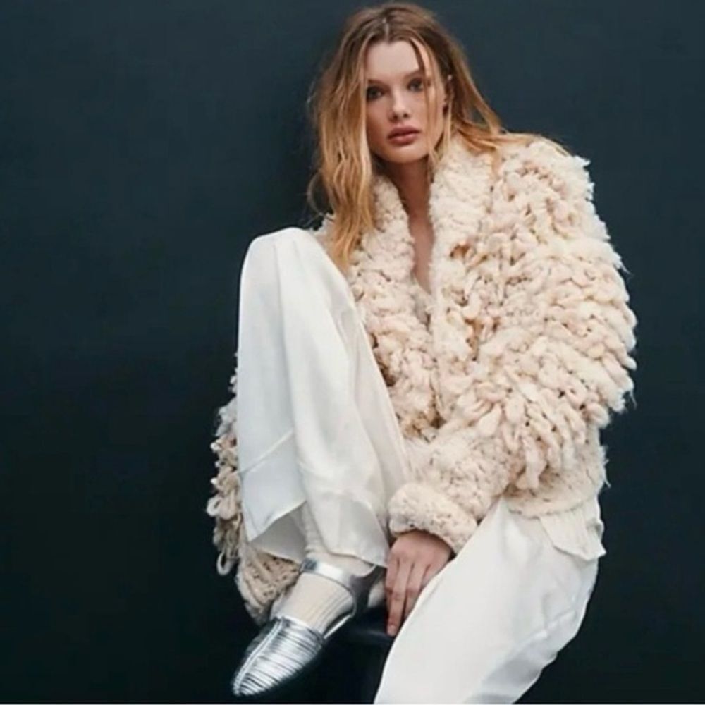 Free People Curly-Que Cardigan Cream Teddy Jacket